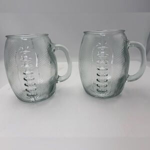 Vintage Clear Glass Football Mug Set